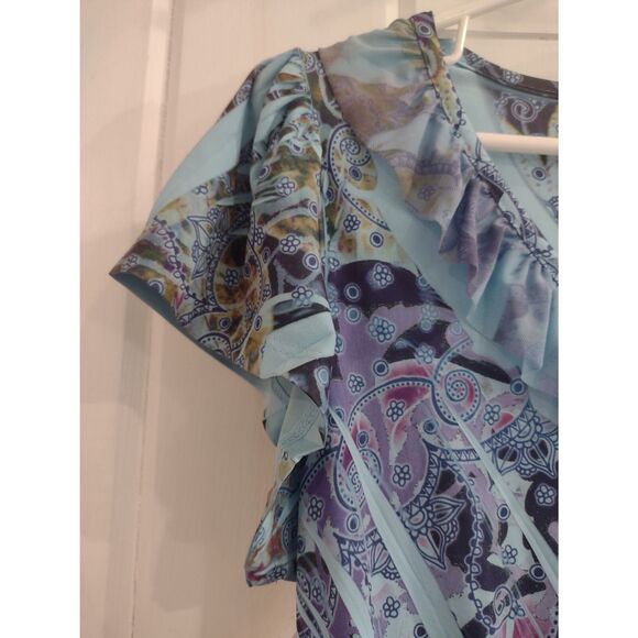 One World Live and‎ Let Live Purple Paisley Babydoll Top Size Petite Small - Picture 3 of 8